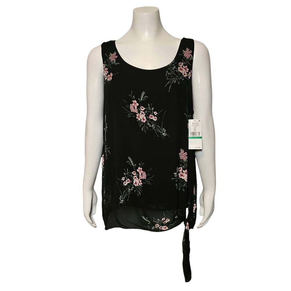 NWT Karen Kane Top Viscose Lined Floral Print Sleeveless Relaxed Side Tie sz L